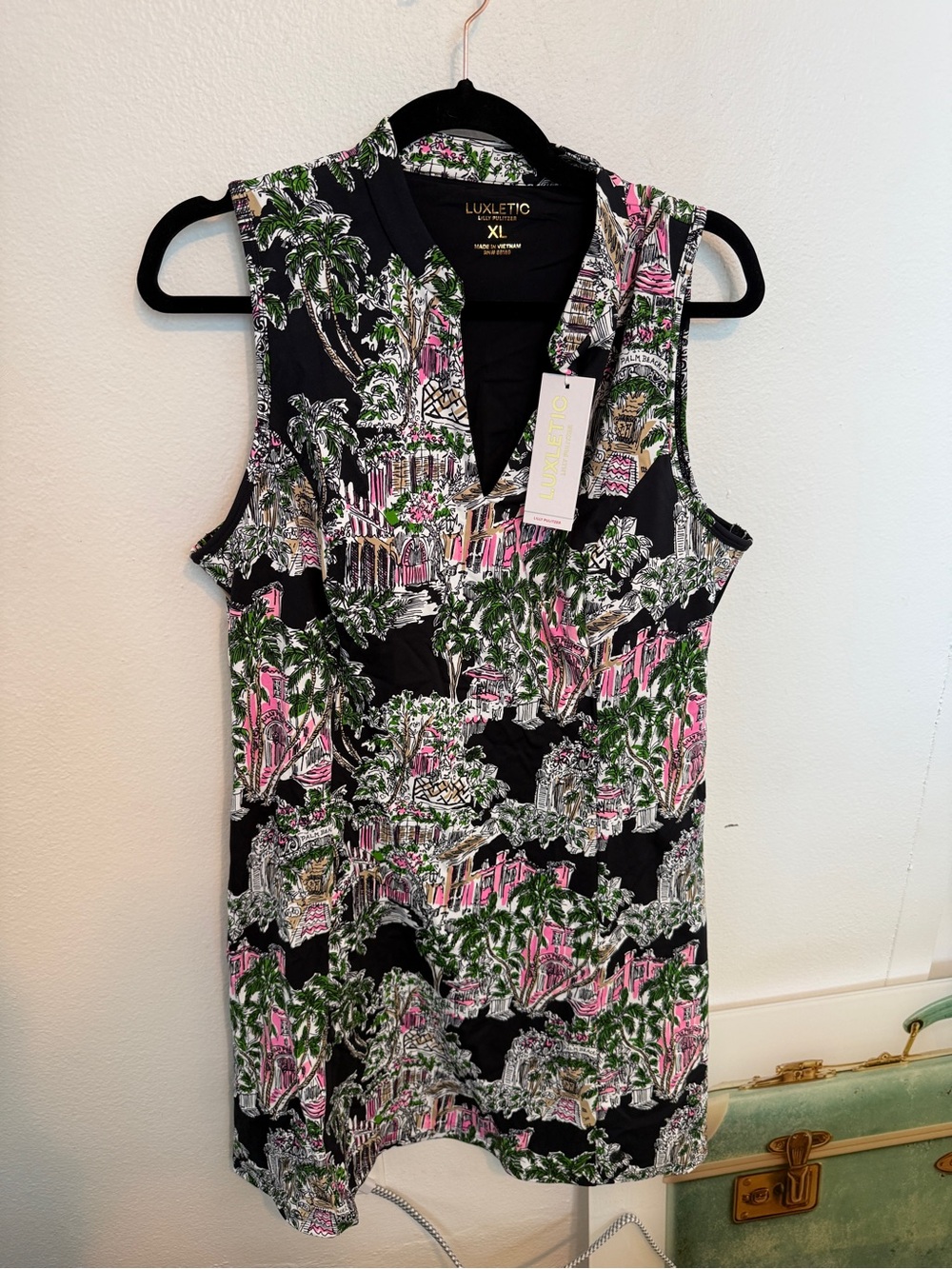Lilly Pulitzer Luxletic Sleeveless V-Neck Dress in Black, Pink & Green